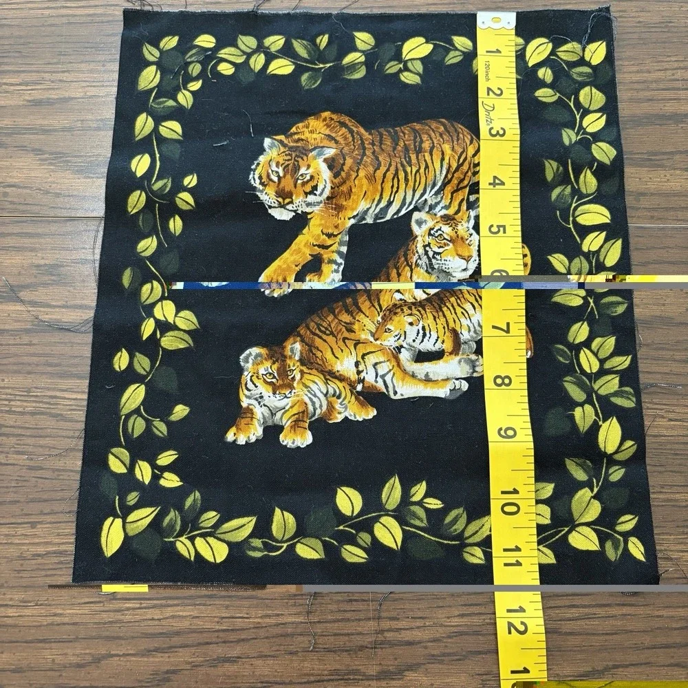 Vintage Tiger Family Fabric Quilt Blocks Lot Of 6 Jungle 11x11 Sewing Craft